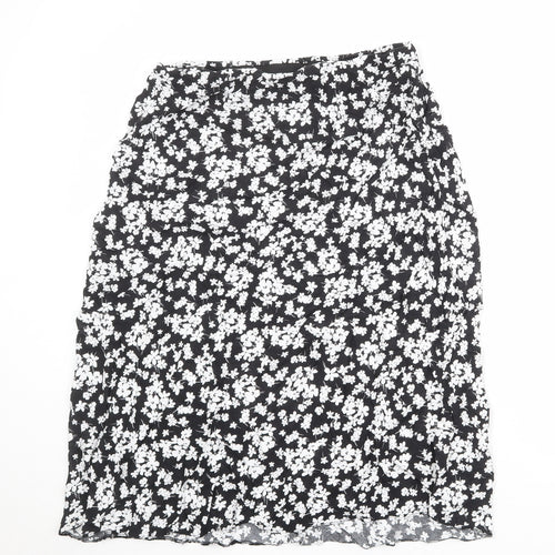 New Look Womens Black Floral Viscose Swing Skirt Size 16