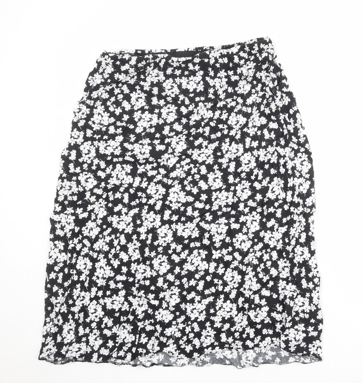New Look Womens Black Floral Viscose Swing Skirt Size 16
