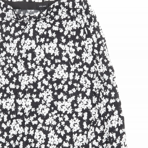 New Look Womens Black Floral Viscose Swing Skirt Size 16