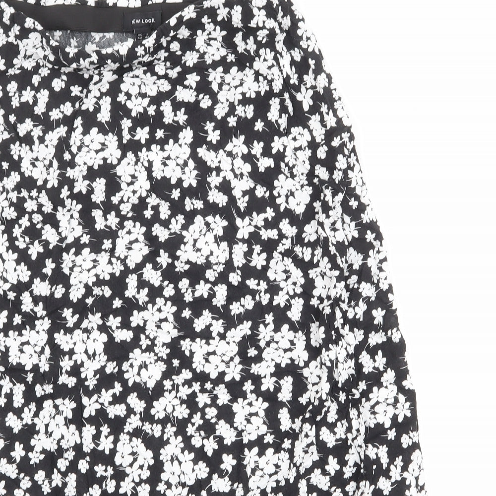 New Look Womens Black Floral Viscose Swing Skirt Size 16