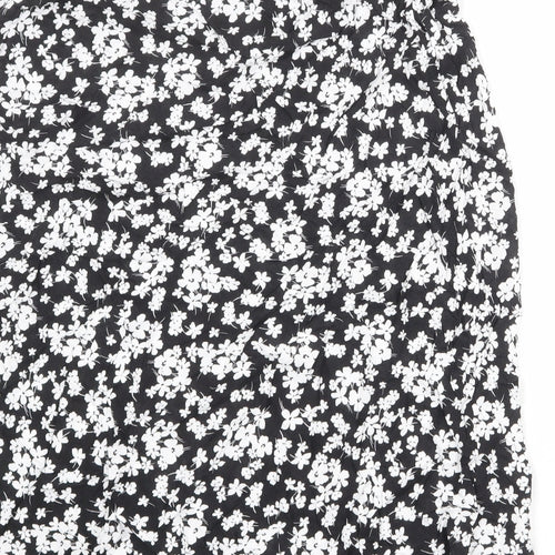 New Look Womens Black Floral Viscose Swing Skirt Size 16