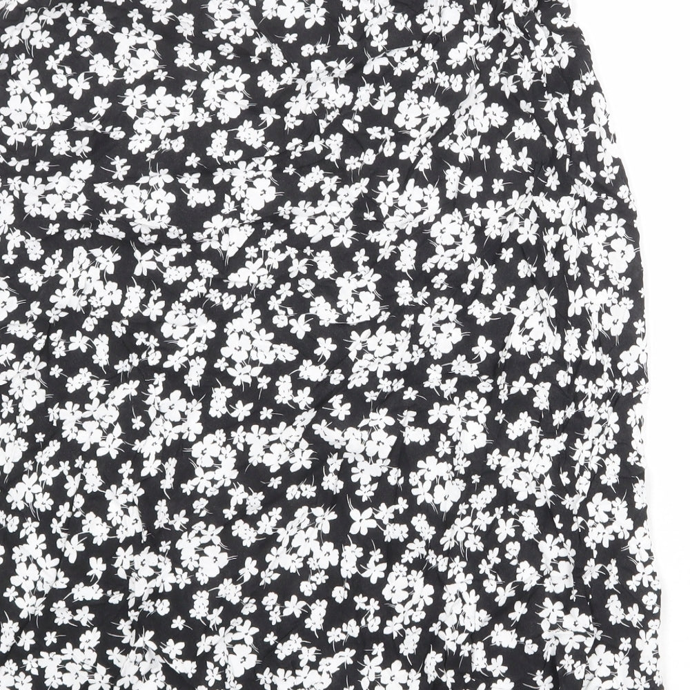New Look Womens Black Floral Viscose Swing Skirt Size 16