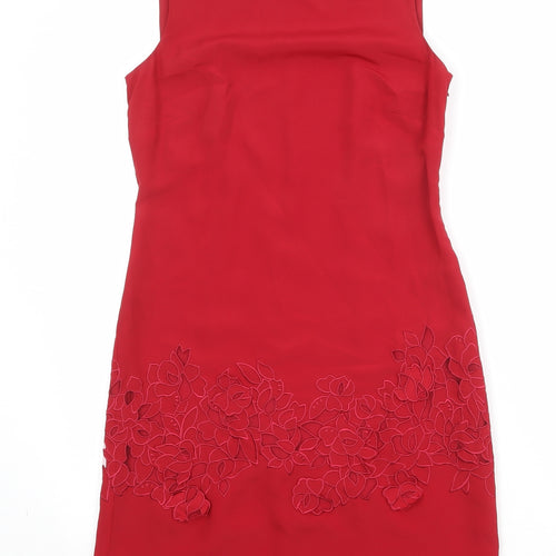 Coast Womens Red Polyester Shift Size 8 Boat Neck Button - Floral Detail