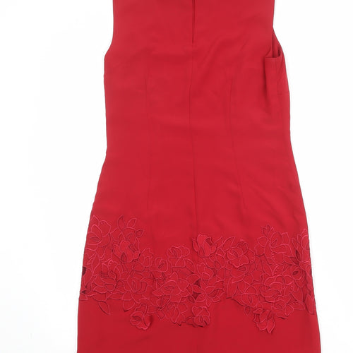 Coast Womens Red Polyester Shift Size 8 Boat Neck Button - Floral Detail