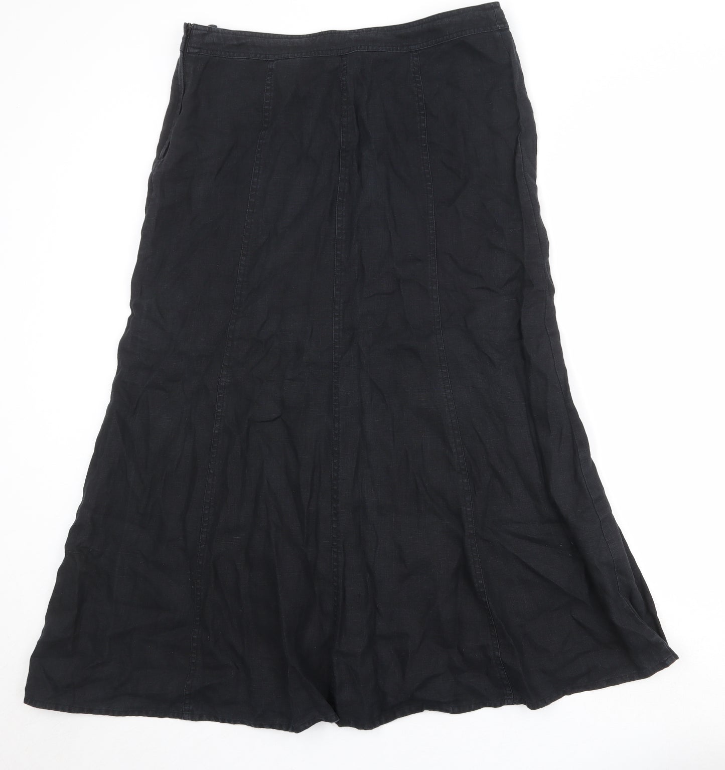 H&M Womens Black Linen Trumpet Skirt Size 16 Zip