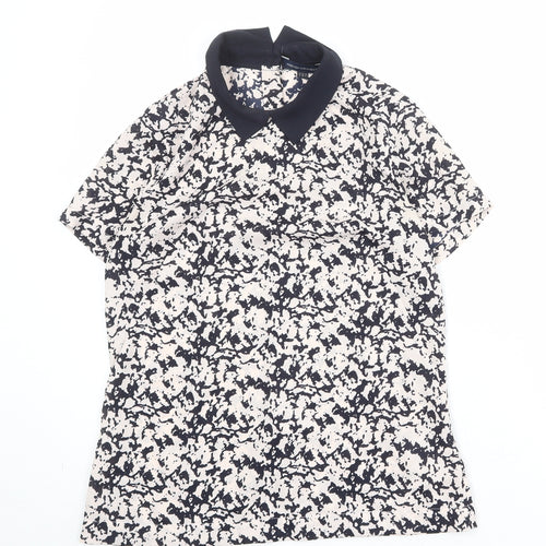 French Connection Womens White Geometric Polyester Basic T-Shirt Size 8 Collared