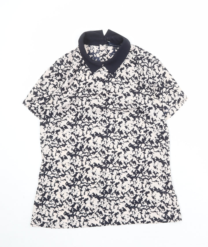 French Connection Womens White Geometric Polyester Basic T-Shirt Size 8 Collared