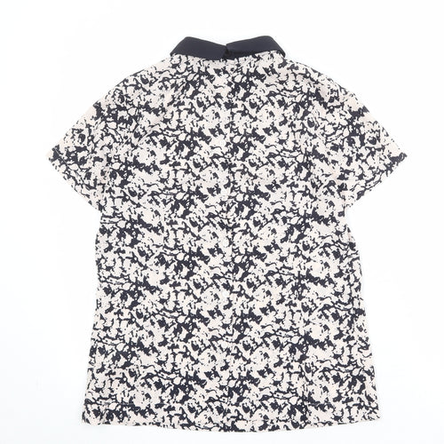 French Connection Womens White Geometric Polyester Basic T-Shirt Size 8 Collared