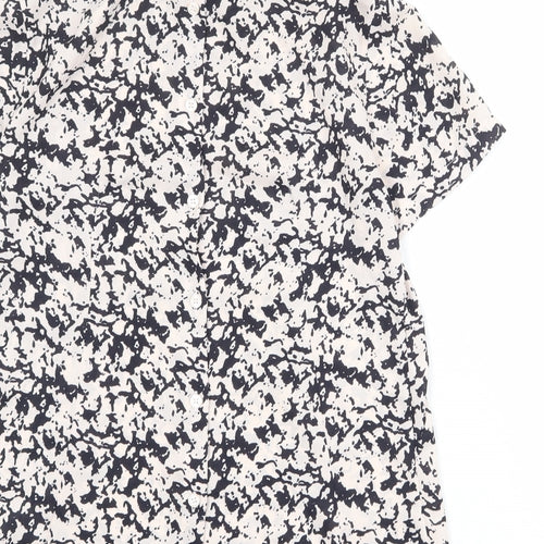 French Connection Womens White Geometric Polyester Basic T-Shirt Size 8 Collared