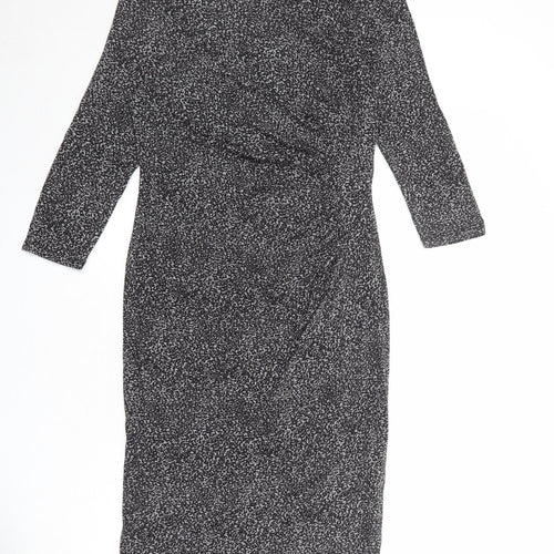 Oasis Womens Black Animal Print Viscose Sheath Size M Boat Neck Pullover