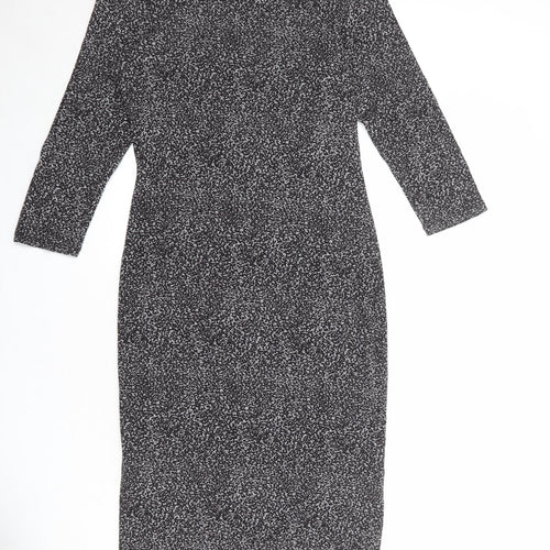 Oasis Womens Black Animal Print Viscose Sheath Size M Boat Neck Pullover
