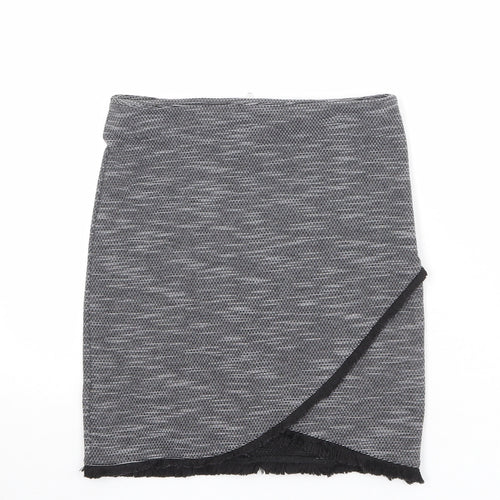 New Look Womens Grey Geometric Polyester A-Line Skirt Size 6 Zip