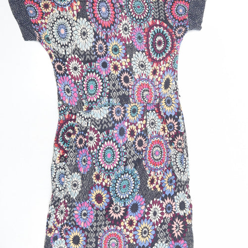 Monsoon Womens Multicoloured Floral Viscose T-Shirt Dress Size 12 Boat Neck Pullover