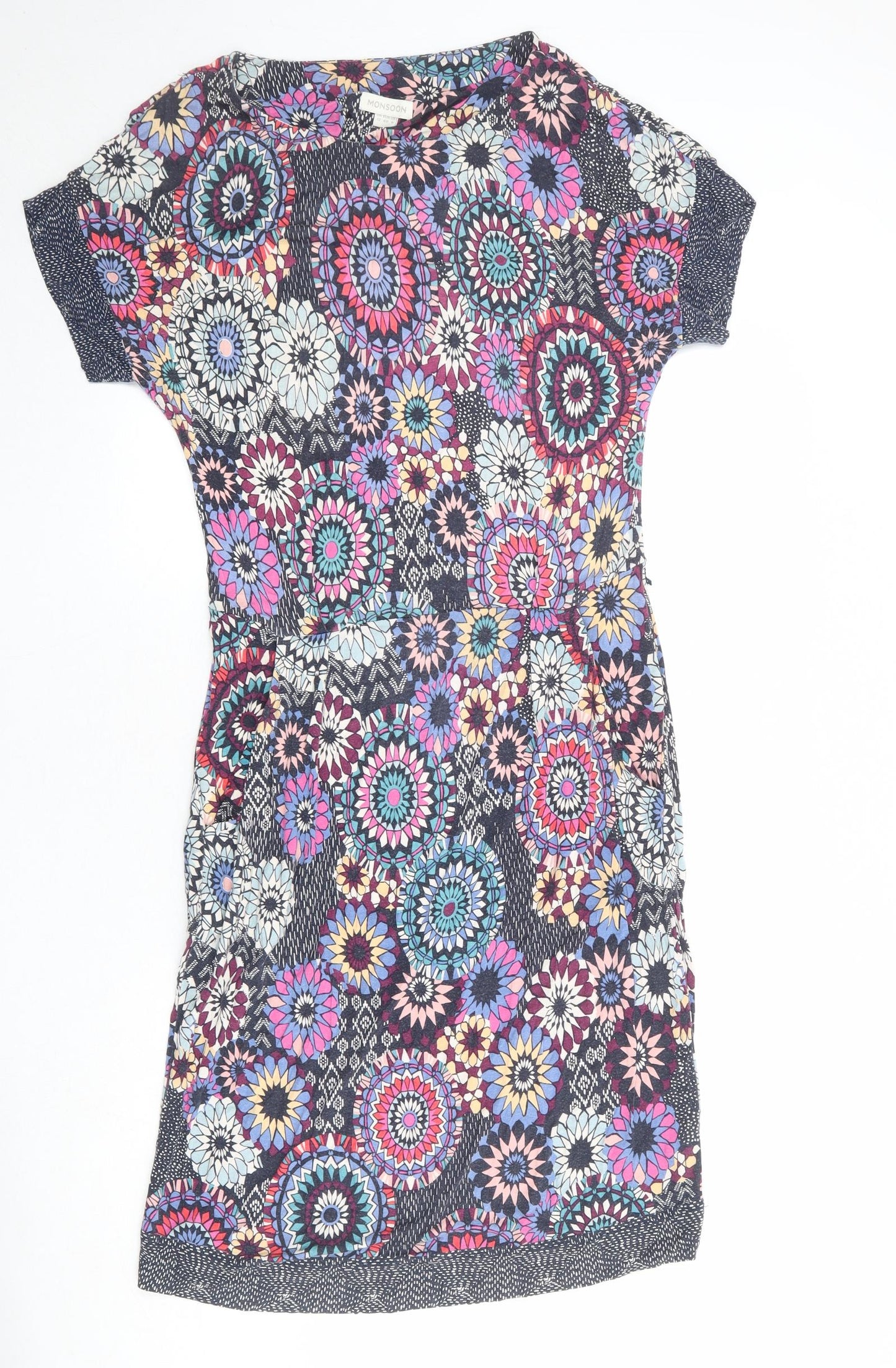 Monsoon Womens Multicoloured Floral Viscose T-Shirt Dress Size 12 Boat Neck Pullover