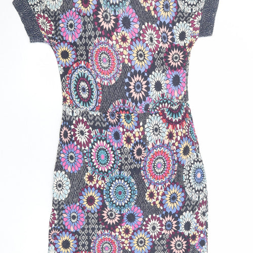 Monsoon Womens Multicoloured Floral Viscose T-Shirt Dress Size 12 Boat Neck Pullover