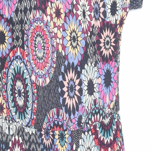 Monsoon Womens Multicoloured Floral Viscose T-Shirt Dress Size 12 Boat Neck Pullover