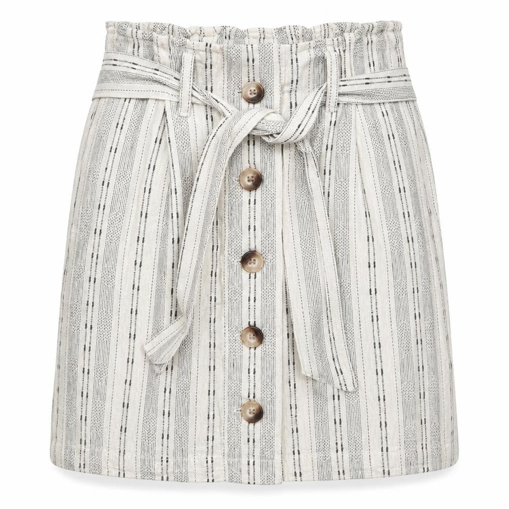 Topshop Womens Beige Geometric Linen A-Line Skirt Size 6 Button