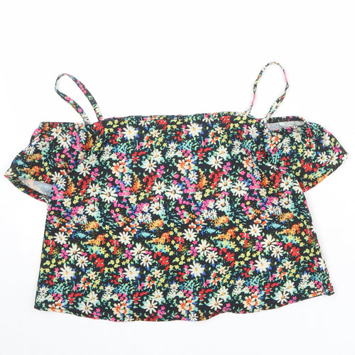 M&Co Girls Multicoloured Floral Polyester Basic Blouse Size 12 Years Off the Shoulder Pullover - Cold Shoulder