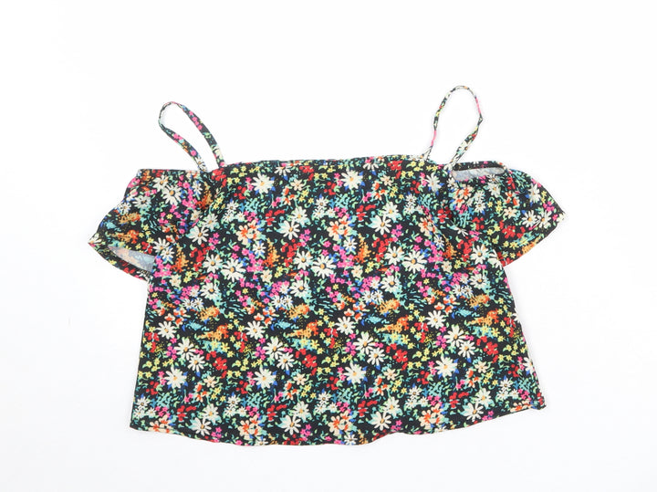 M&Co Girls Multicoloured Floral Polyester Basic Blouse Size 12 Years Off the Shoulder Pullover - Cold Shoulder