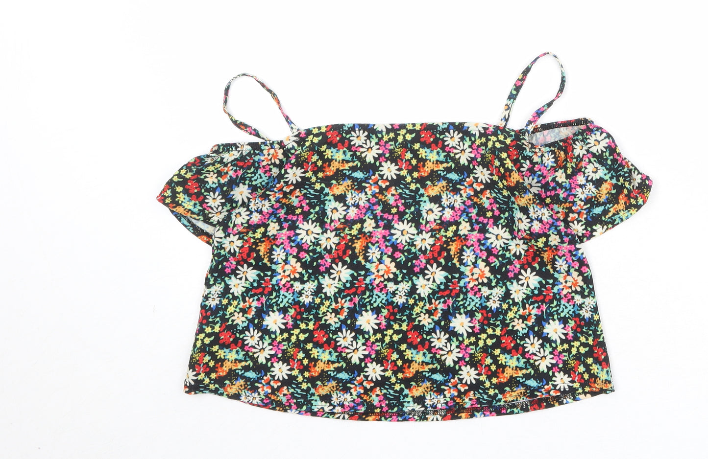 M&Co Girls Multicoloured Floral Polyester Basic Blouse Size 12 Years Off the Shoulder Pullover - Cold Shoulder