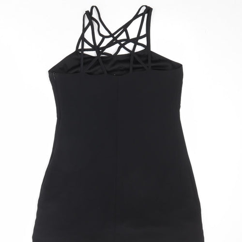 Boohoo Womens Black Polyester Slip Dress Size 10 Round Neck Zip - Cross Strap Detail