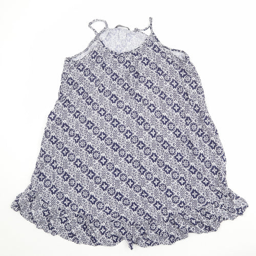 Marks and Spencer Womens Blue Geometric Viscose Slip Dress Size 14 Scoop Neck Pullover