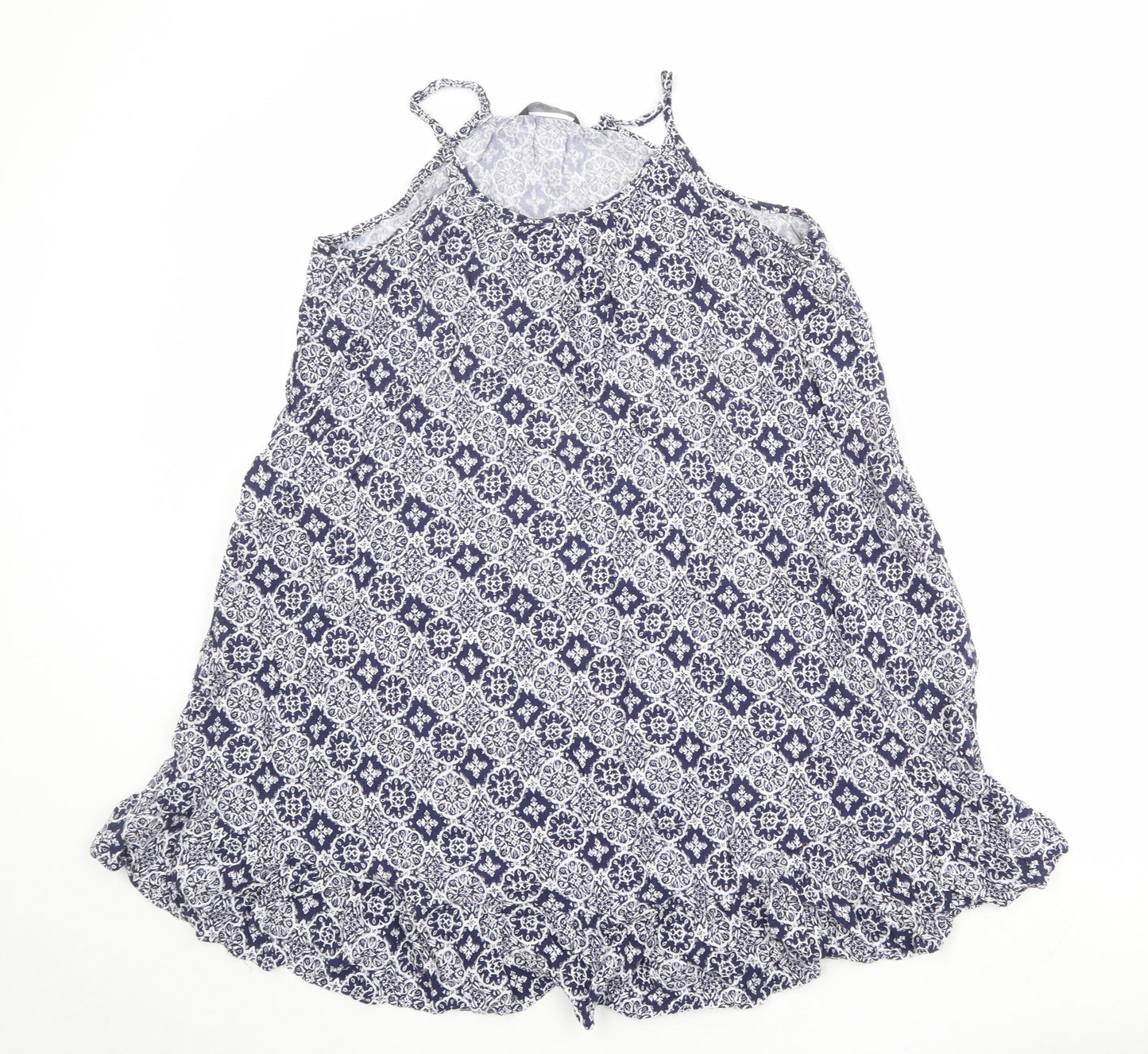 Marks and Spencer Womens Blue Geometric Viscose Slip Dress Size 14 Scoop Neck Pullover