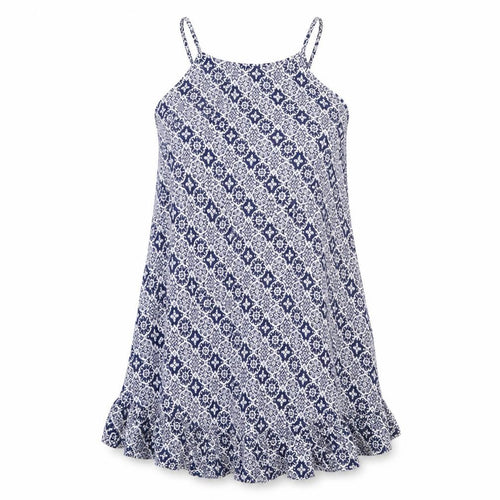 Marks and Spencer Womens Blue Geometric Viscose Slip Dress Size 14 Scoop Neck Pullover