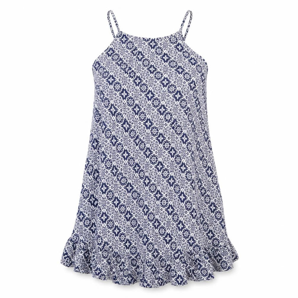 Marks and Spencer Womens Blue Geometric Viscose Slip Dress Size 14 Scoop Neck Pullover