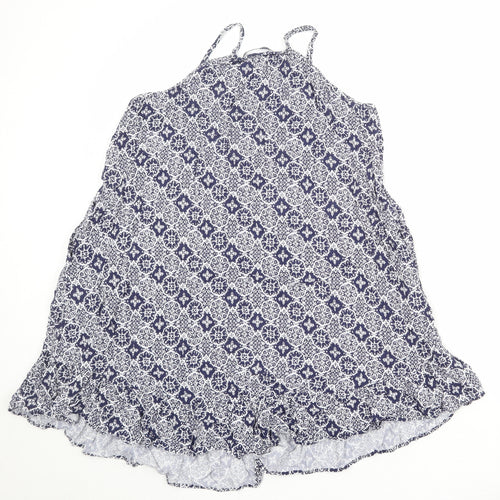 Marks and Spencer Womens Blue Geometric Viscose Slip Dress Size 14 Scoop Neck Pullover