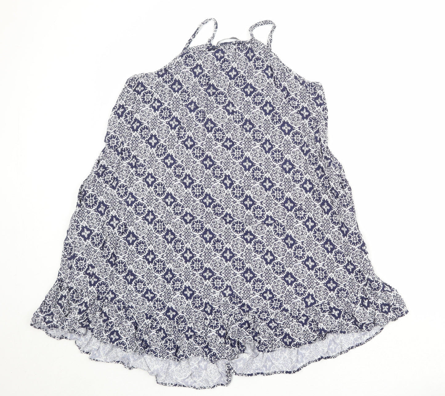 Marks and Spencer Womens Blue Geometric Viscose Slip Dress Size 14 Scoop Neck Pullover