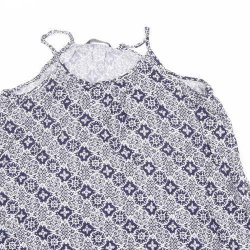 Marks and Spencer Womens Blue Geometric Viscose Slip Dress Size 14 Scoop Neck Pullover