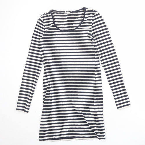 H&M Womens Blue Striped Cotton T-Shirt Dress Size S Scoop Neck Pullover