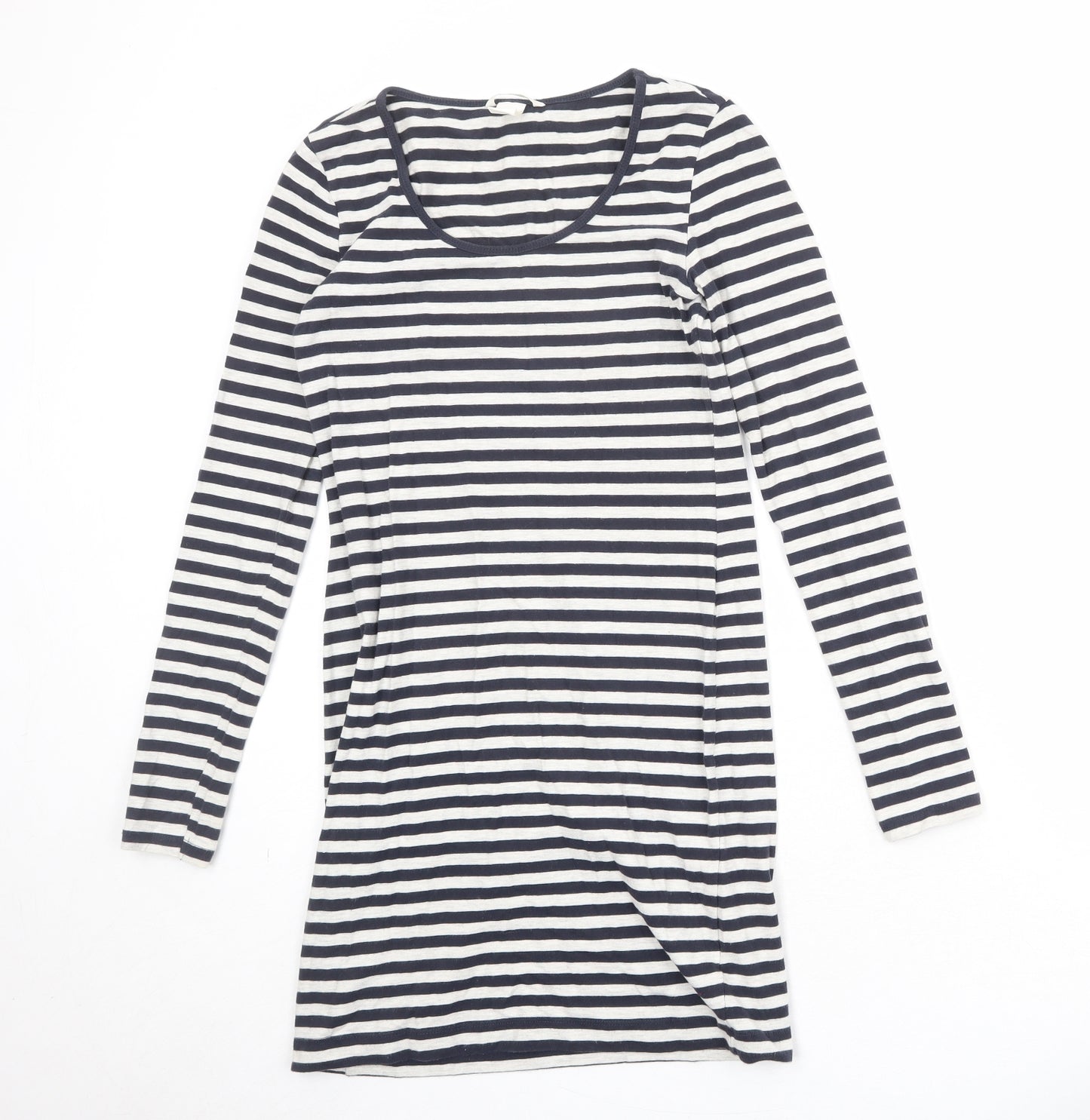 H&M Womens Blue Striped Cotton T-Shirt Dress Size S Scoop Neck Pullover