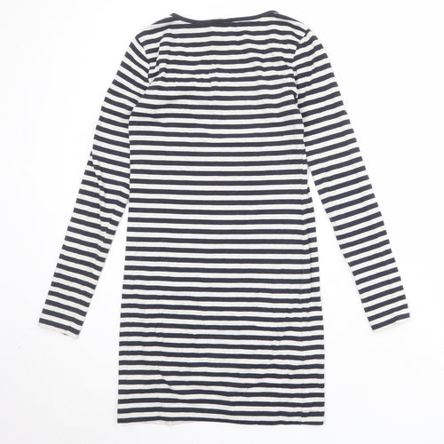 H&M Womens Blue Striped Cotton T-Shirt Dress Size S Scoop Neck Pullover