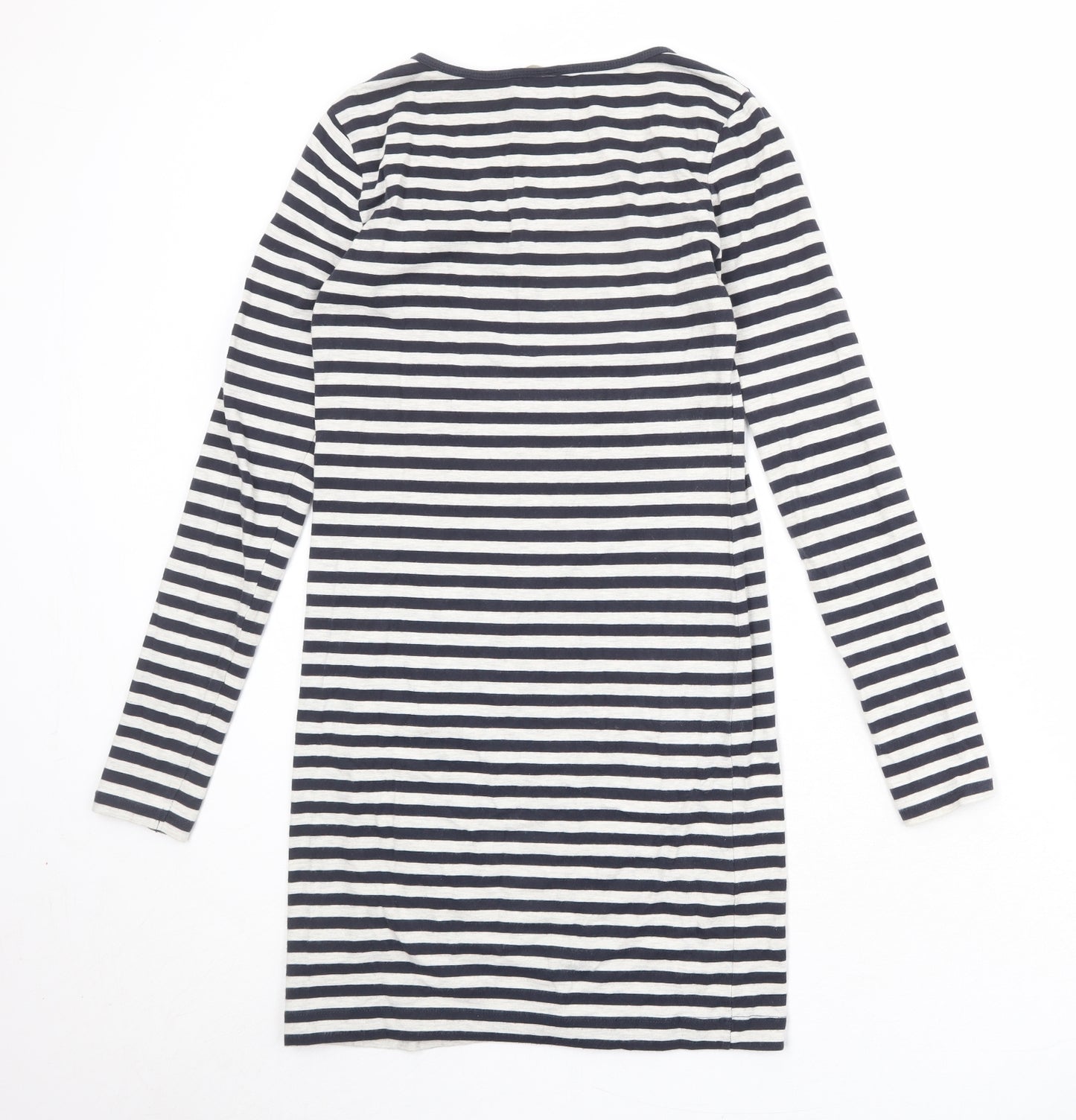 H&M Womens Blue Striped Cotton T-Shirt Dress Size S Scoop Neck Pullover