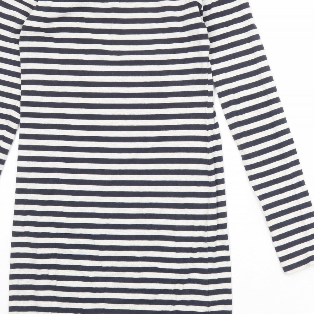 H&M Womens Blue Striped Cotton T-Shirt Dress Size S Scoop Neck Pullover