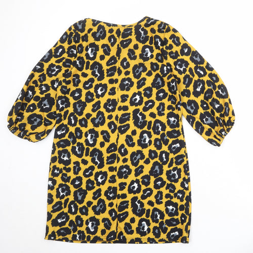 Boohoo Womens Yellow Animal Print Polyester Sheath Size 12 Boat Neck Pullover - Leopard Print