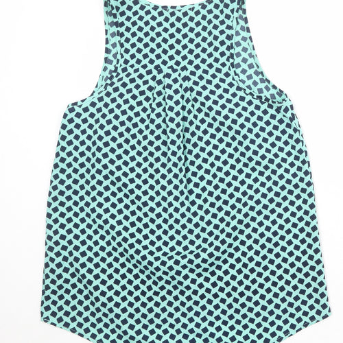 Pleonie Womens Blue Geometric Polyester Basic Tank Size XS Scoop Neck
