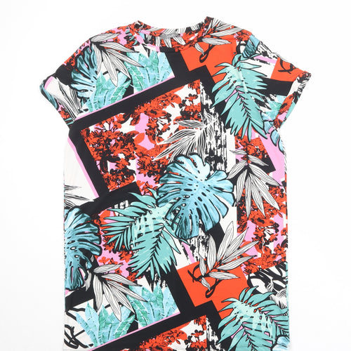 South Womens Multicoloured Geometric Polyester T-Shirt Dress Size 12 Boat Neck Pullover
