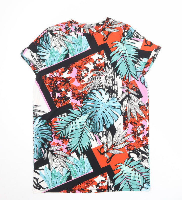 South Womens Multicoloured Geometric Polyester T-Shirt Dress Size 12 Boat Neck Pullover
