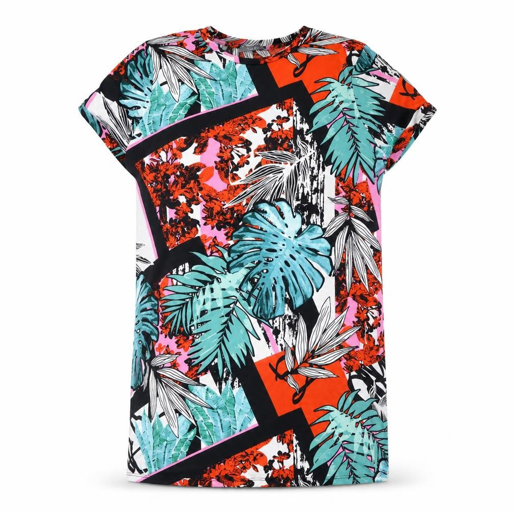 South Womens Multicoloured Geometric Polyester T-Shirt Dress Size 12 Boat Neck Pullover