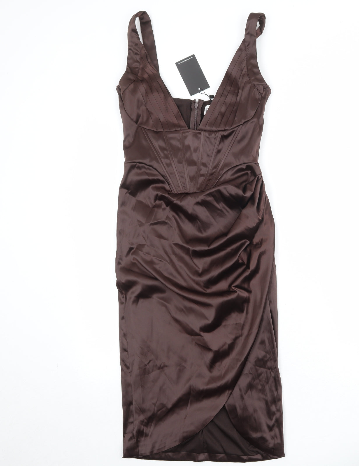 Bondi Boutique Womens Brown Polyester Sheath Size L V-Neck Zip - Plunge