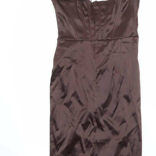 Bondi Boutique Womens Brown Polyester Sheath Size L V-Neck Zip - Plunge