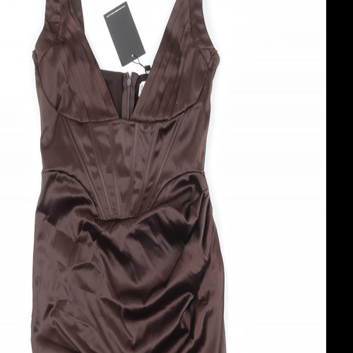 Bondi Boutique Womens Brown Polyester Sheath Size L V-Neck Zip - Plunge