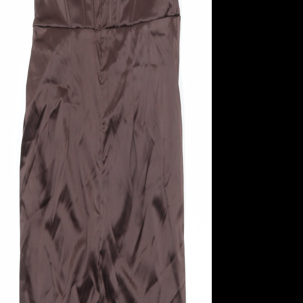 Bondi Boutique Womens Brown Polyester Sheath Size L V-Neck Zip - Plunge