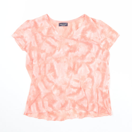 Saloos Womens Pink Geometric Polyester Basic T-Shirt Size M V-Neck - Size M/L