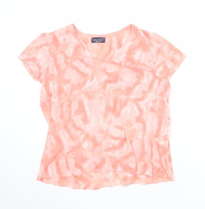Saloos Womens Pink Geometric Polyester Basic T-Shirt Size M V-Neck - Size M/L
