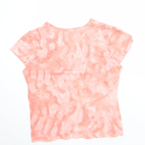 Saloos Womens Pink Geometric Polyester Basic T-Shirt Size M V-Neck - Size M/L