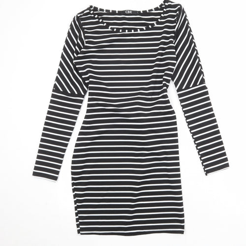 CBR Womens Black Striped Polyester T-Shirt Dress Size S Boat Neck Pullover